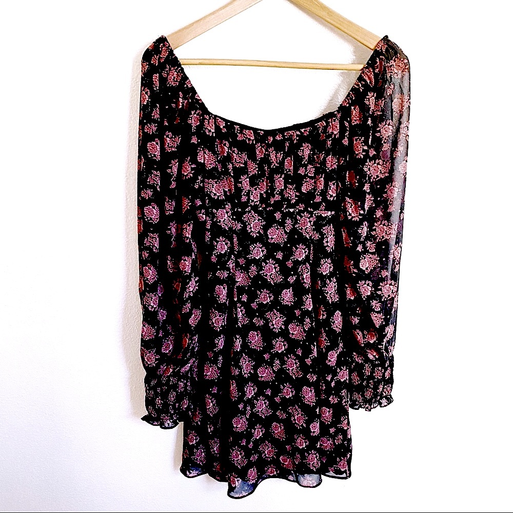 LILYFUL Pink Floral Long Sleeve Mini Dress NWT